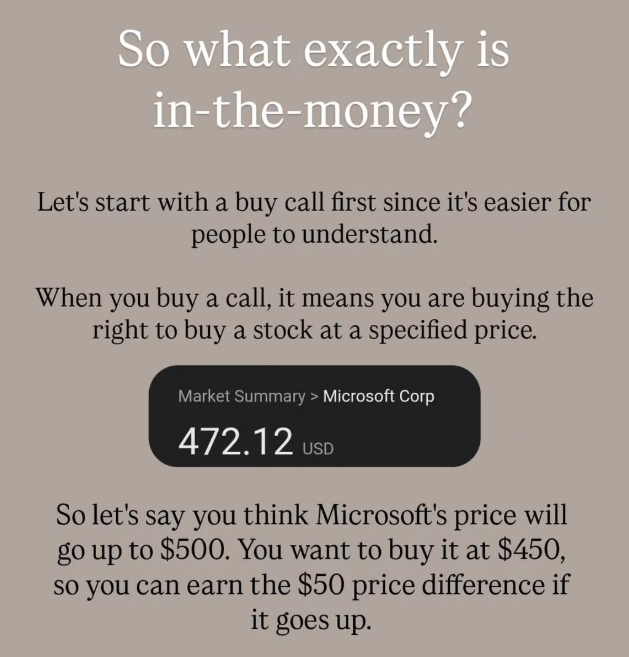 Microsoft in-the-money buy call example with a market price of 472.12